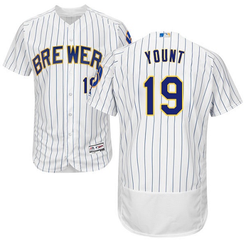 Brewers #19 Robin Yount White Strip Flexbase Authentic Collection Stitched MLB Jersey